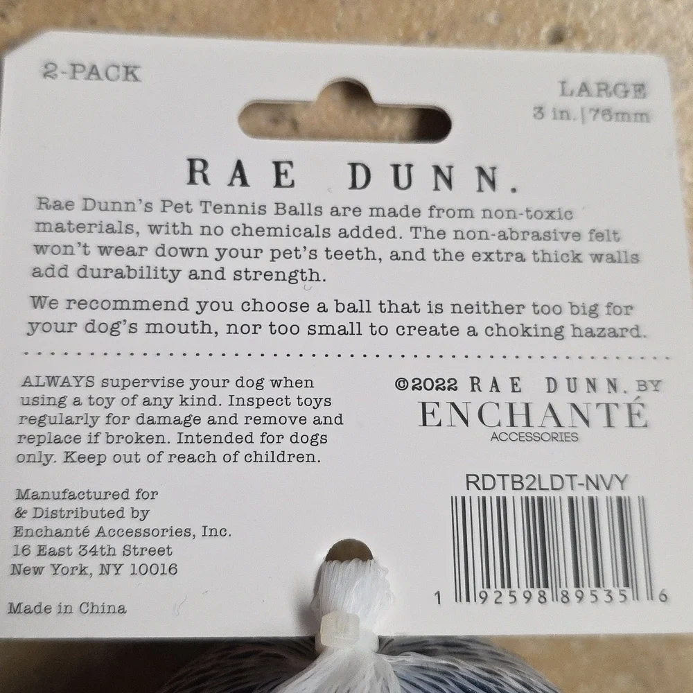 RAE DUNN. Pet Squeaker Balls 2-Pack Durable Large 3